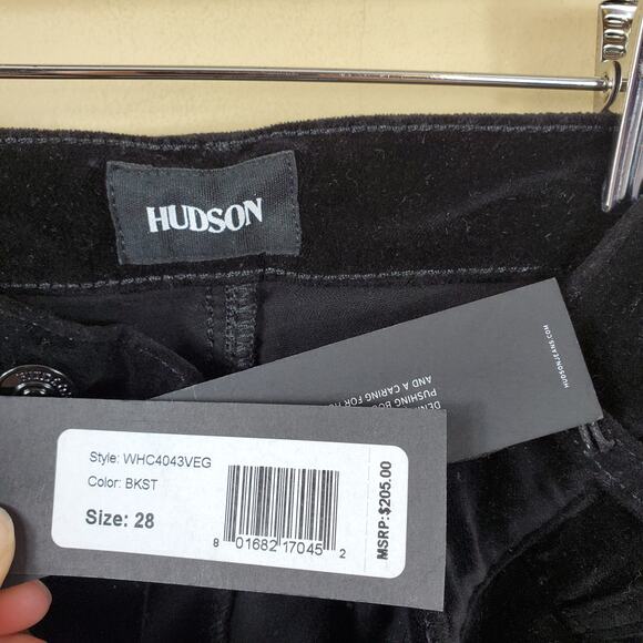 Hudson Nix High-rise Lace-hem Cropped Velveteen Pants In Black Star Size 28 - Picture 9 of 12